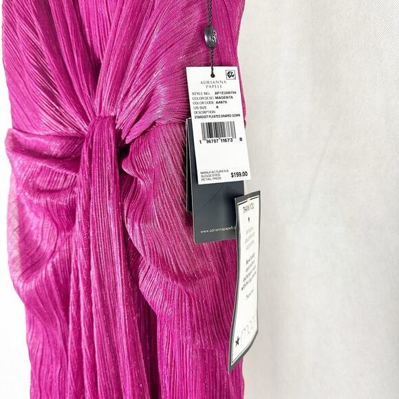 Adrianna Papell Women's Stardust Pleated Draped Gown Size US 6 Magenta - Picture 6 of 12